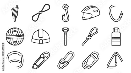 Outdoor Adventure and Climbing Gear Icons Collection equipment