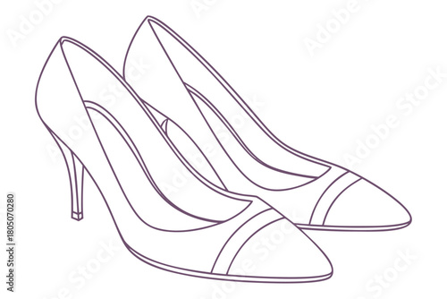 Outline illustration of two elegant purple women's high heel shoes with cap toes footwear fashion