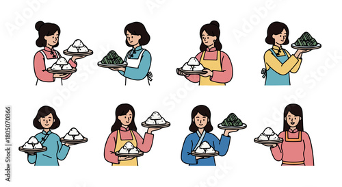 Woman presenting zongzi traditional food dishes