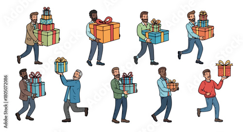 Men carrying gifts for celebration or holiday