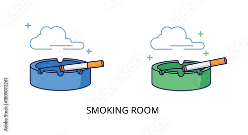 Two ashtrays with cigarettes and clouds indicating a smoking area