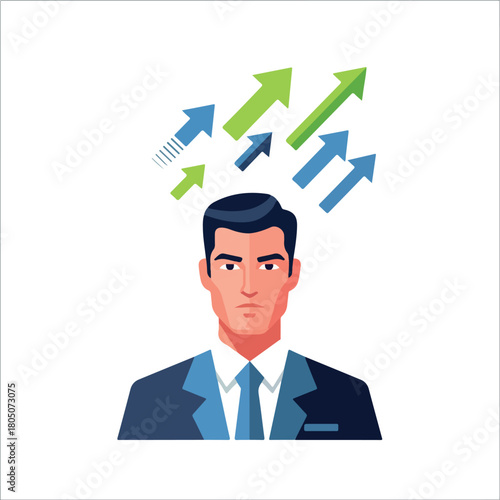 Businessman overwhelmed by upward trends with transparent background