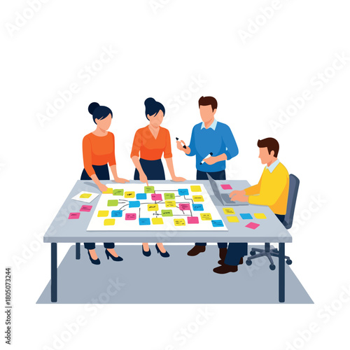 Team meeting brainstorming session with sticky notes