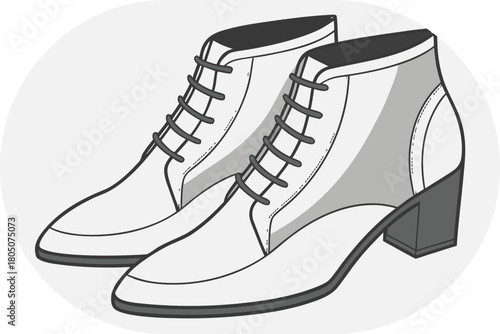 Two Gray Leather Lace Up Ankle Boots With Block Heels On White Background footwear shoes