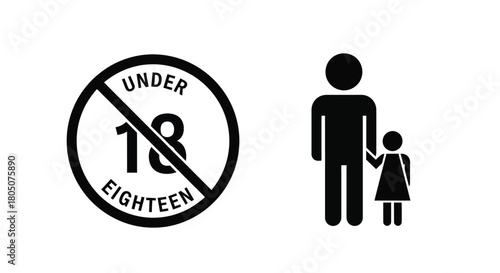 Restriction sign depicting an adult and child with an under eighteen prohibition