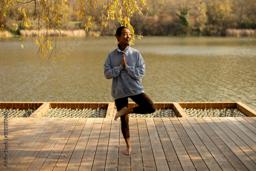 Korean woman practicing yog...