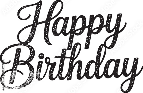 A rose gold glitter 'Happy Birthday' cake topper sits atop a white cake, perfect for celebrations.