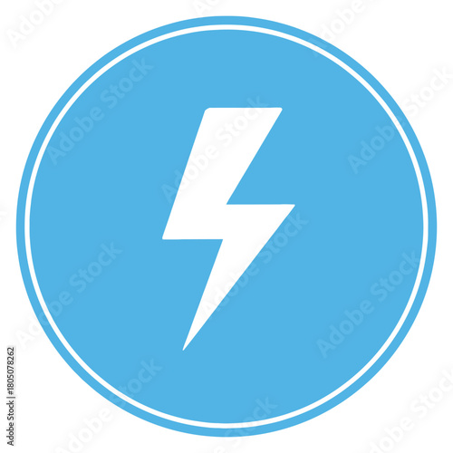 Bright White Lightning Bolt Symbol Inside a Light Blue Circle on White Background High Voltage Icon Illustration Power Energy Electricity Concept Represents Electrical Hazard Caution