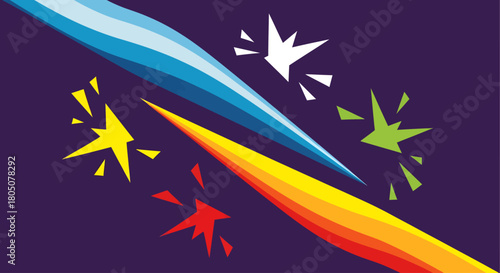 Dynamic Abstract Streaks with Bursting Star Accents on Dark Backdrop