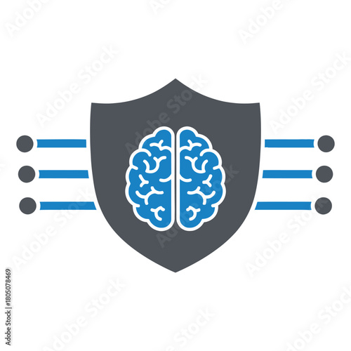 Cybersecurity concept with a brain protected by a shield representing secure artificial intelligence and data privacy for machine learning systems and neural networks