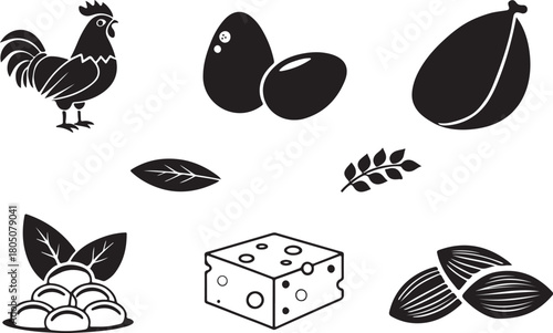 High Protein food icon. set of health care, vector silhouette illustration.