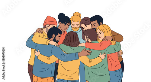 Group of diverse people embracing unity and teamwork
