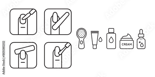 Manicure Procedure Line Icons with Nail Care Products
