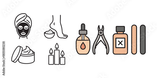 Spa Facial, Pedicure and Manicure Tools Icons