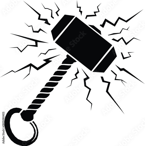 Thor hammer silhouette vector illustration. On White Background.