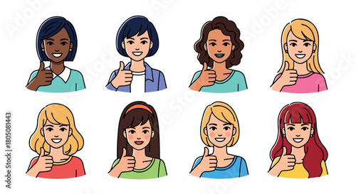 Diverse women giving thumbs up, friendly faces