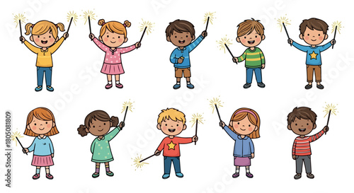 Children celebrating with sparklers, joyful kids