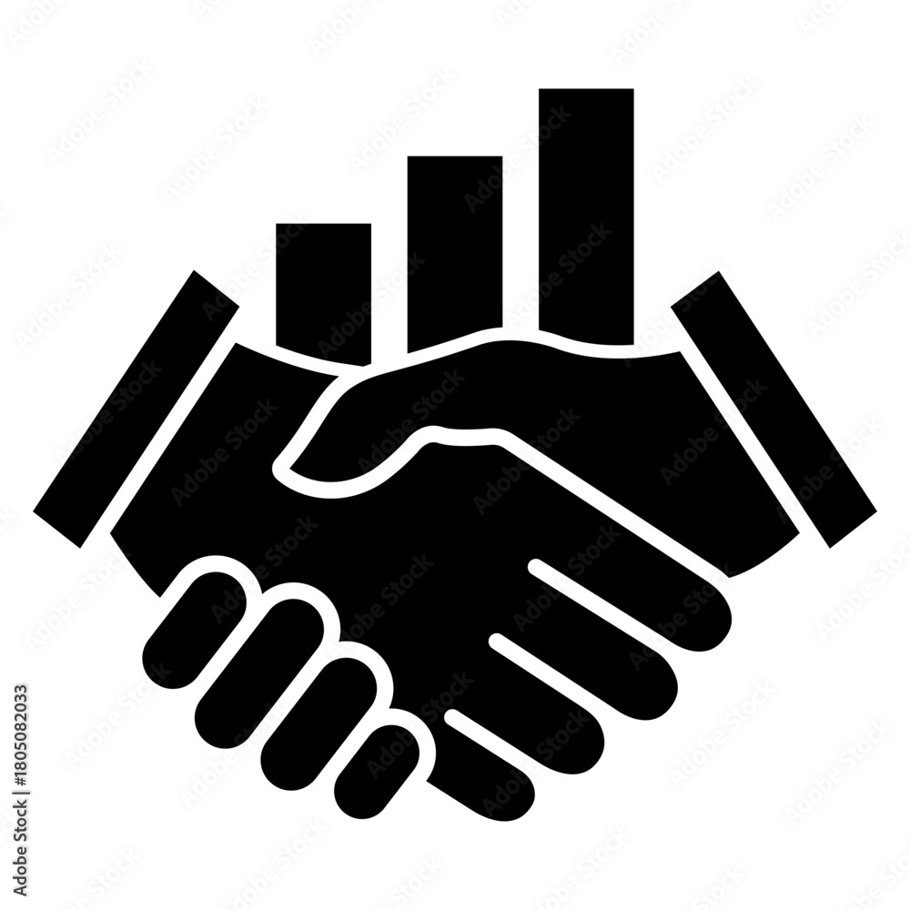 Fototapeta premium Handshake and graph chart icon. Business deal concept. Vector illustration isolated on white.
