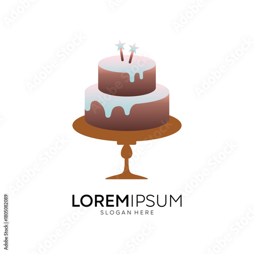 Specialty cake logo. Modern vector illustration. Birthday cake. Bakery industry.