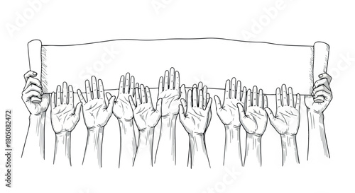 Hands holding banner protest demonstration solidarity