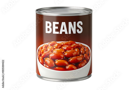 Classic baked beans in a brown tin can with white label isolated isolated on transparent background