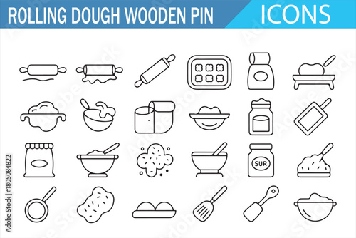 Minimal Outline Icon Set for Baking Ingredients and Utensils