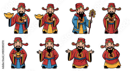 Chinese god of wealth character set with transparent background
