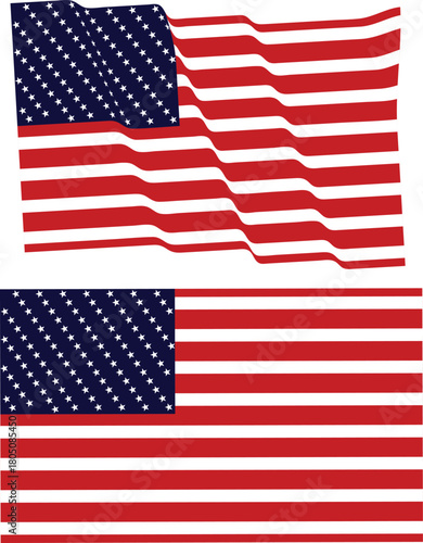 Waving and Flat United States Flag Illustration