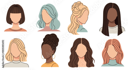 Diverse women hairstyles collection with transparent background