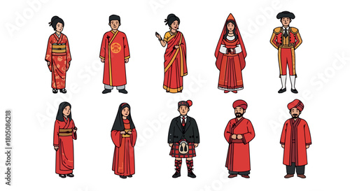 People in traditional ethnic costumes with transparent background