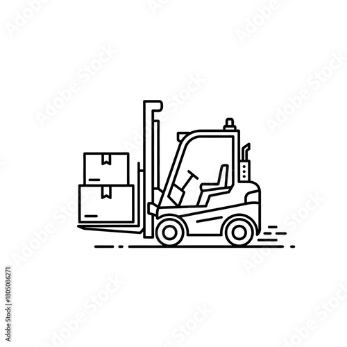 Industrial Forklift Truck Lifting Stacked Cardboard Boxes in Warehouse Setting.