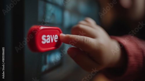 Child pressing save button
