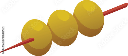 Green olives on a skewer, pickled appetizer, organic ingredient.