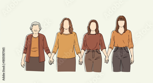 Four generations of women holding hands