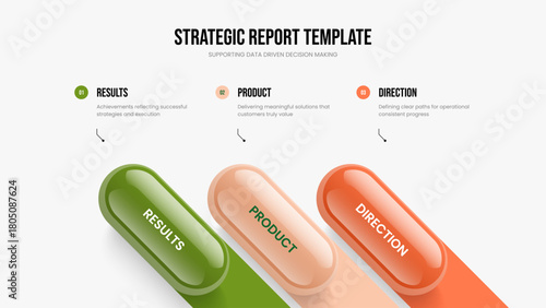 Professional Strategy Three Option Infographic Presentation Template. Market Forecast 3 Element Diagram Slide Design. Creative Insight Slideshow Layout Vector Illustration.