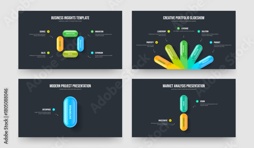 Business Showcase 4 5 1 2 Element Diagram Presentation Design Bundle. Corporate Forecast Four Five One Two Option Infographic Slideshow Layout Vector Illustration Set.