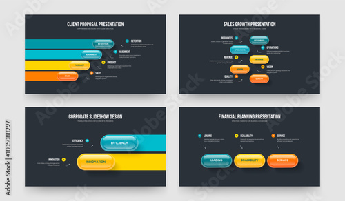 Company Forecast Four Five Two Three Step Diagram Slide Layout Vector Illustration Bundle. Enterprise Introduction 4 5 2 3 Option Infographic Slideshow Design Collection.