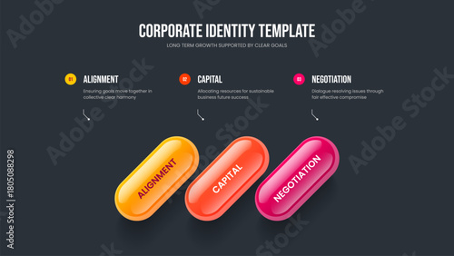 Business Strategy Three Element Diagram Presentation Template. Service Profile Slide Layout Vector Illustration. Digital Portfolio 3 Option Infographic Slideshow Design.