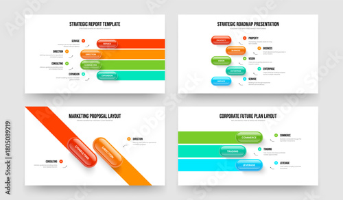 Business Visualization Four Five Two Three Option Infographic Presentation Design Vector Illustration Bundle. Market Showcase 4 5 2 3 Element Diagram Slide Layout Collection.