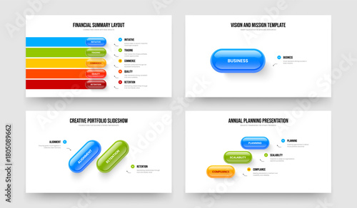 Creative Forecast 5 1 2 3 Element Infographic Presentation Layout Collection. Sales Planning Five One Two Three Option Diagram Slide Template Vector Illustration Set.