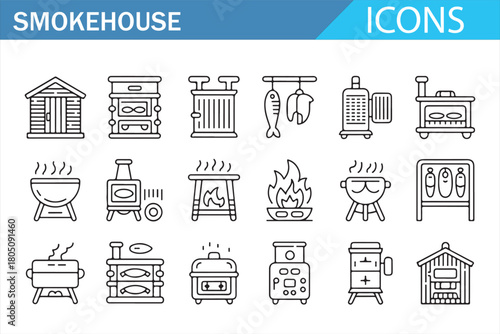 BBQ Tools and Smokehouse Equipment Thin Outline Pack