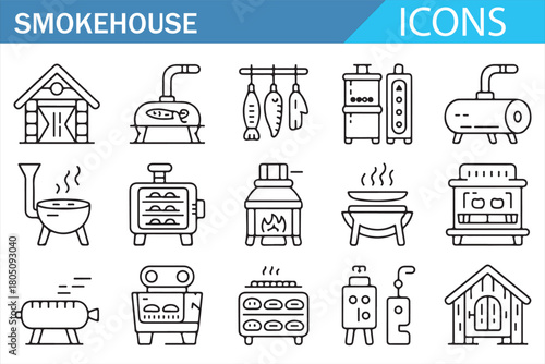 Minimal Outline Icon Set for Outdoor Cooking and Smoking