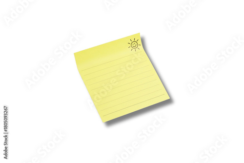 A single yellow sticky note with a sun doodle in the corner.
