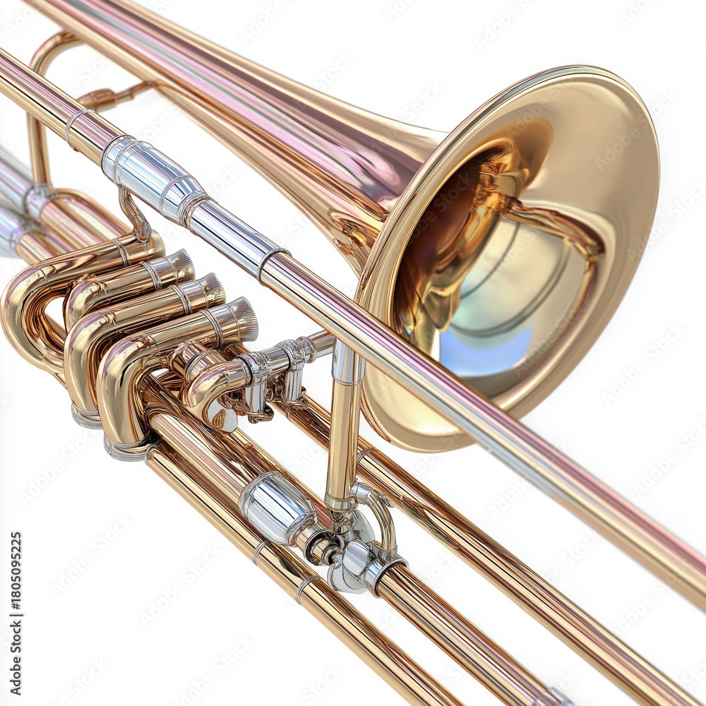 Obraz premium Closeup Shiny Brass Trombone Musical Instrument