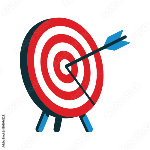 An arrow has hit the bullseye on a target, representing success and achievement.
