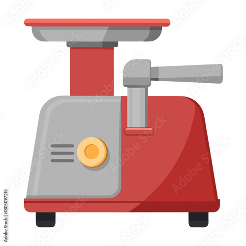 Vector illustration of modern red electric meat grinder. Perfect for icon, logo, emblem, banner, label