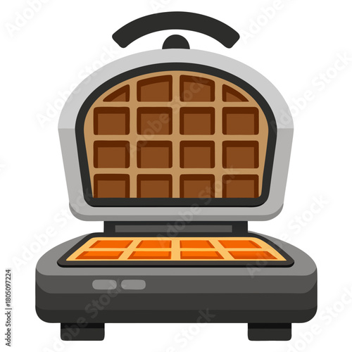 Modern electric open waffle iron. Kitchen appliance for cooking Belgian waffles. Isolated vector  illustration on white background