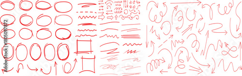 Assortment of red hand-drawn circles squares and arrows