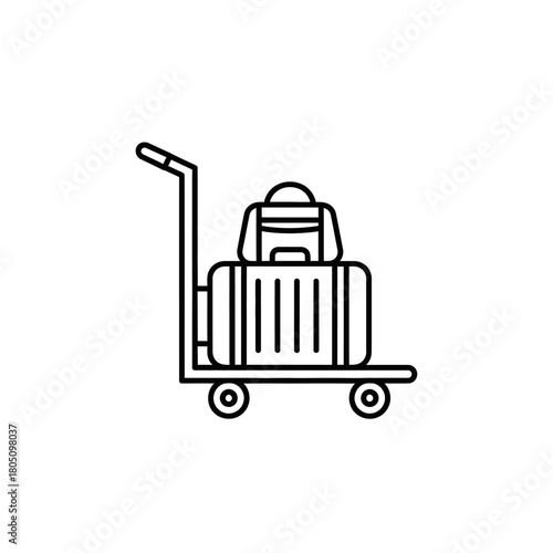 Black outline icon of a baggage cart with two stacked suitcases, featuring a ribbed suitcase and a smaller bag.