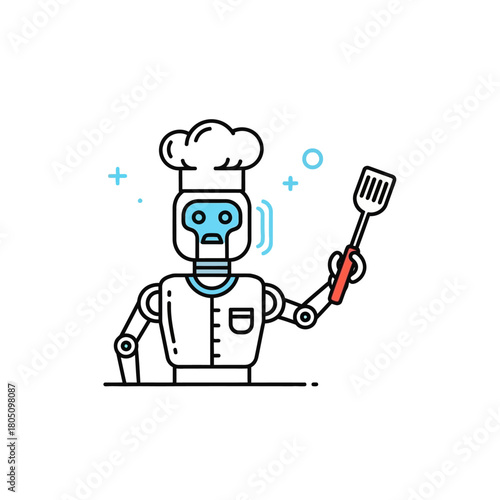 Cartoon Robot Chef with Spatula, Wearing a Tall White Chef Hat.